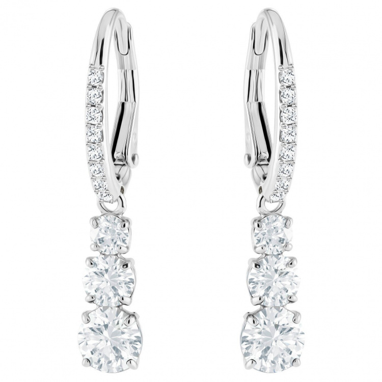 Stilla Attract hoop earrings Round cut, White, Rhodium plated